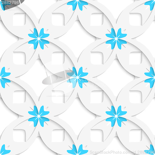 Image of White geometrical flowers and squares layered seamless