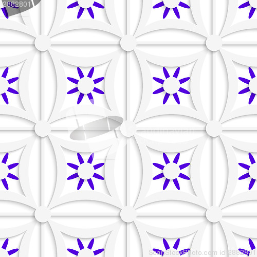 Image of Geometric white pattern with layered purple flowers