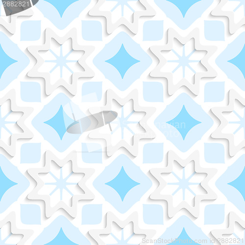 Image of White snowflakes on flat blue ornament seamless