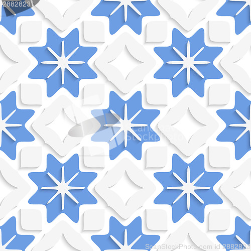 Image of Blue snowflakes and white squares seamless