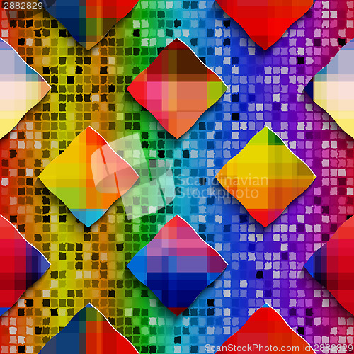 Image of Rainbow colored rectangles on rainbow colored mosaic seamless pa