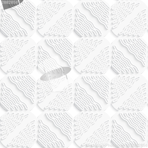 Image of Diagonal white wavy lines and squares layered pattern