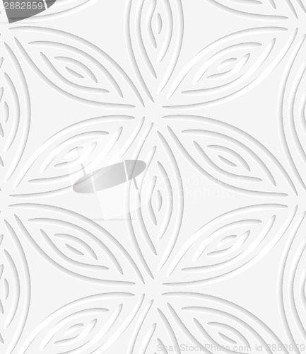 Image of White geometrical flower like shapes perforated seamless pattern