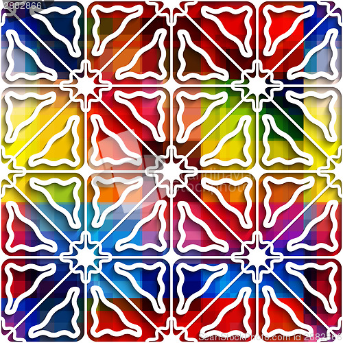 Image of White triangle ornament on rainbow seamless pattern