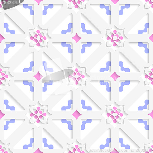 Image of Diagonal flowers layered with blue and pink