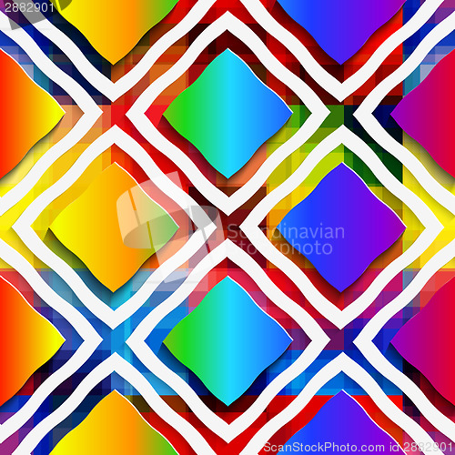 Image of Rainbow colored rectangles and rim on rainbow seamless pattern