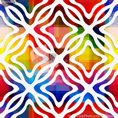 Image of White wavy rectangle net and rectangle rim on rainbow seamless p