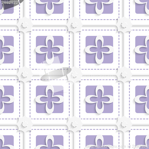 Image of Purple squares and white flowers pattern