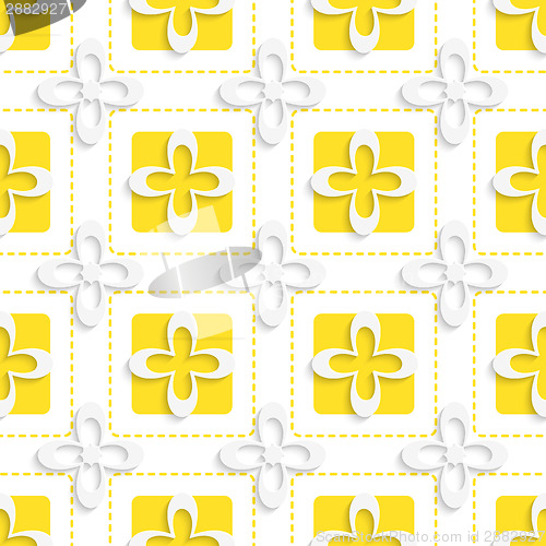 Image of Yellow squares and white flowers pattern