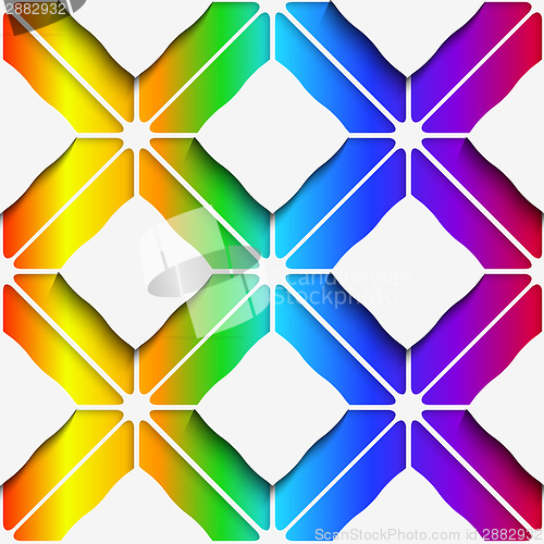 Image of White rectangles ornament on rainbow background seamless pattern