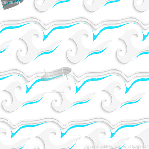 Image of White wavy lines and shapes and blue details seamless pattern