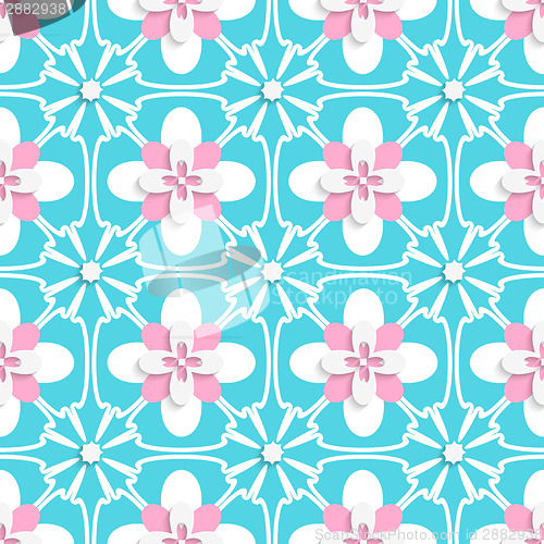 Image of Floristic turquoise and pink tile ornament