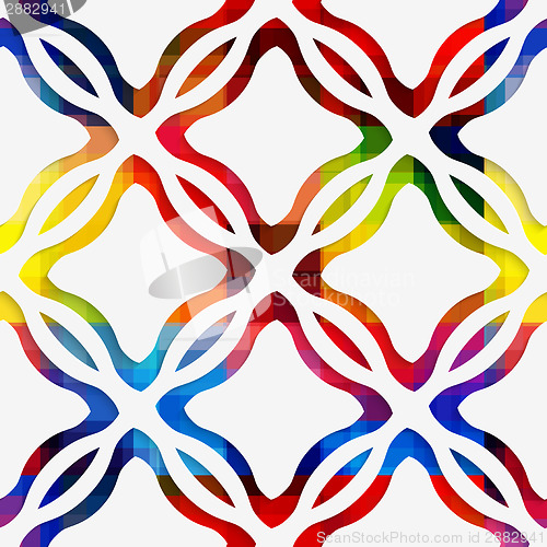 Image of White wavy rectangles and white net on rainbow seamless pattern