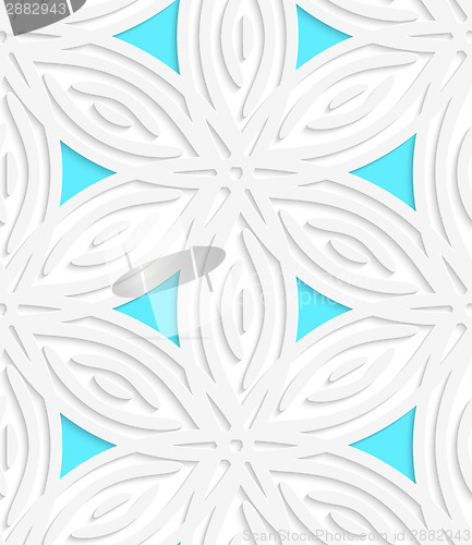 Image of White geometrical flower like shapes with blue seamless pattern