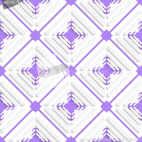 Image of Diagonal offset squares and purple net pattern