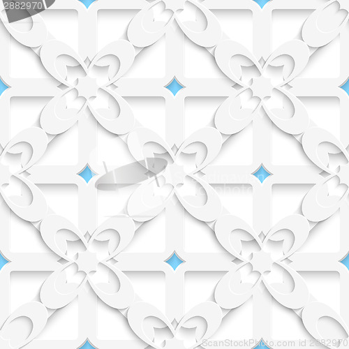 Image of Diagonal white big flowers layered with blue pattern