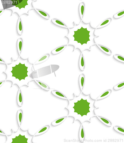 Image of White simple flower swirl with green inside seamless pattern