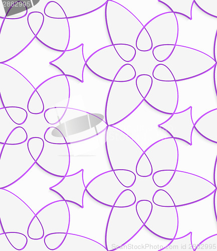 Image of White floristic swirl with purple outline seamless pattern