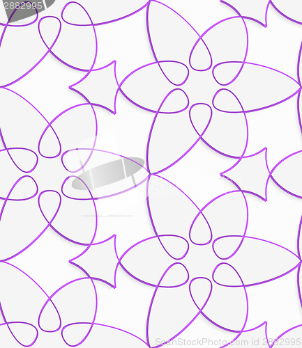 Image of White floristic swirl with purple outline seamless pattern