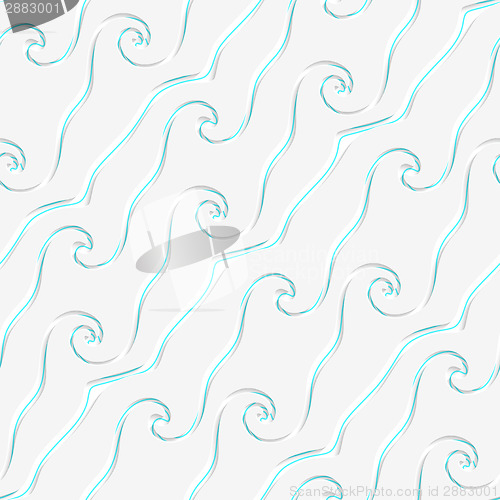 Image of White curved lines perforated with blue emboss seamless pattern