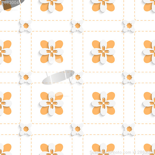 Image of Dashed squares with orange flowers pattern