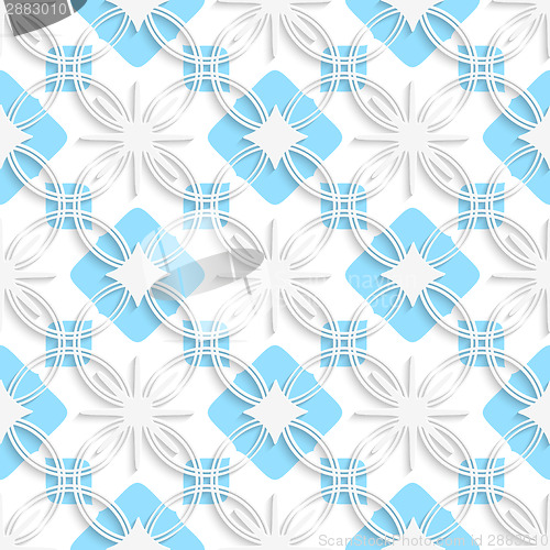 Image of White detailed ornament layered on flat blue seamless