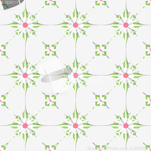 Image of White tile ornament with pink and green