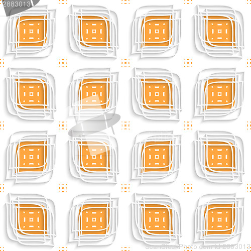 Image of White linear leaves layered on orange seamless