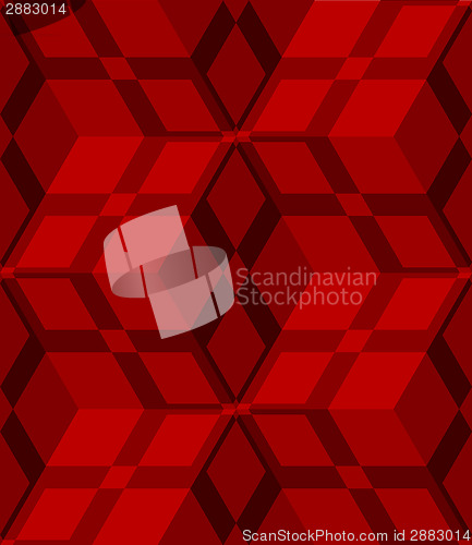 Image of Red 3d cubes striped with net seamless pattern