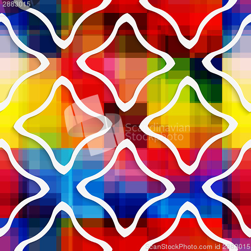 Image of White wavy rectangles on rainbow seamless pattern