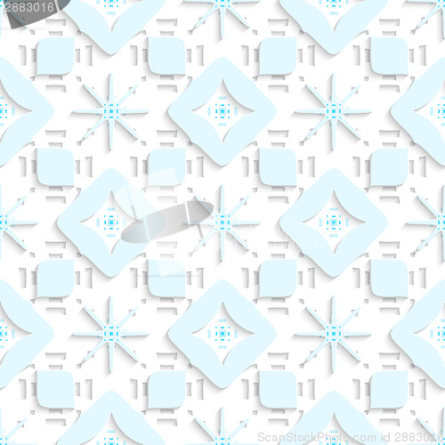 Image of Blue snowflakes on top perforated rectangles seamless