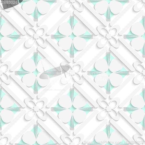 Image of Diagonal clove leaves and flowers on green pattern