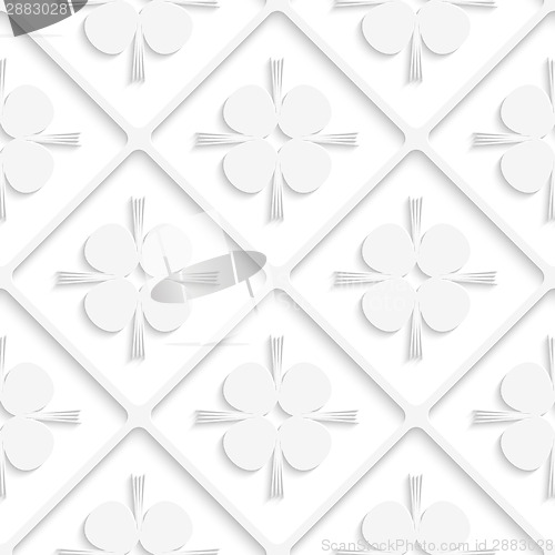 Image of Diagonal white square net and pointy shapes pattern