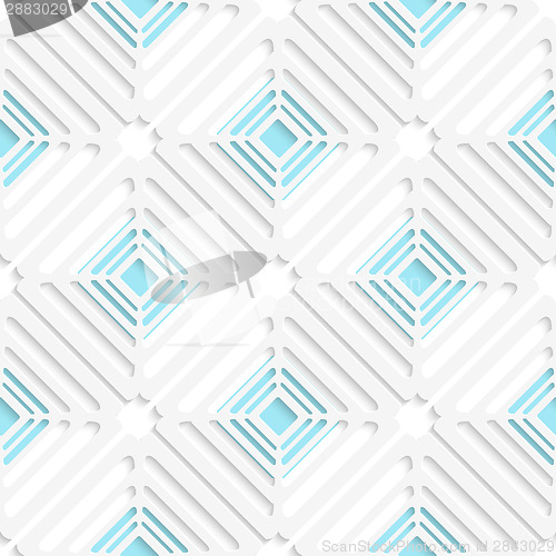 Image of Diagonal white square net and blue pattern