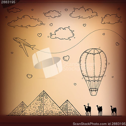 Image of Egypt. Hand drawn Travel and tourism background.