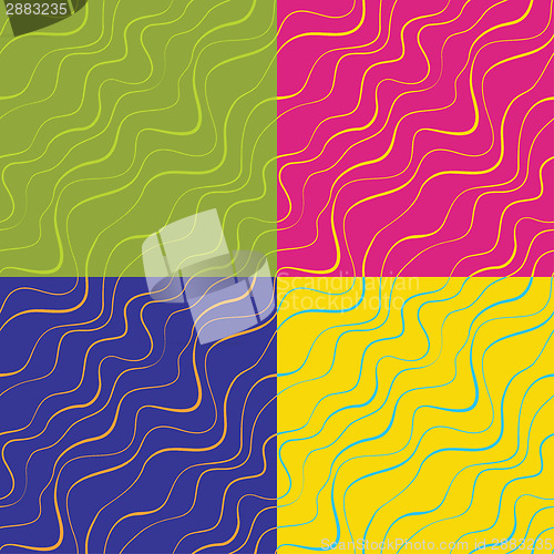 Image of set of four seamless backgrounds with multicolored waves