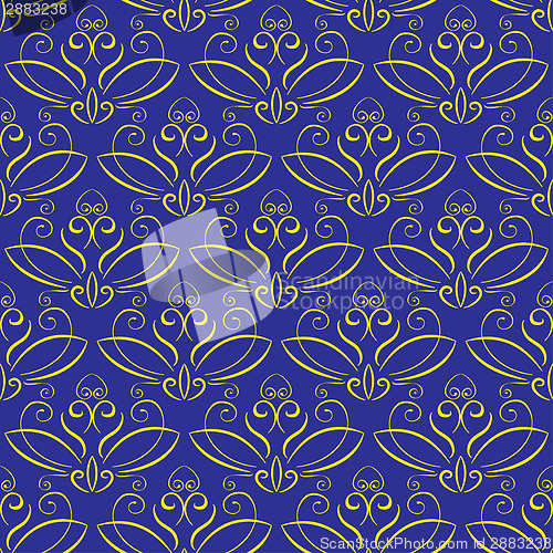 Image of seamless background with ornament. Yellow on blue