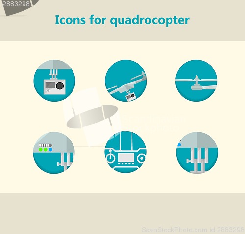 Image of Flat circle vector icons for monitoring with quadrocopter