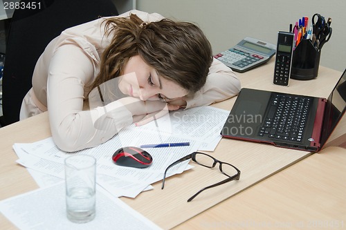 Image of ffice worker asleep on the job in office