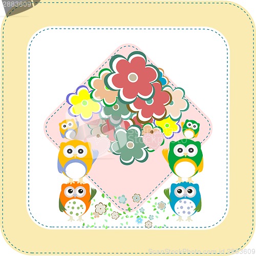 Image of owls, birds, flowers, cloud and love heart