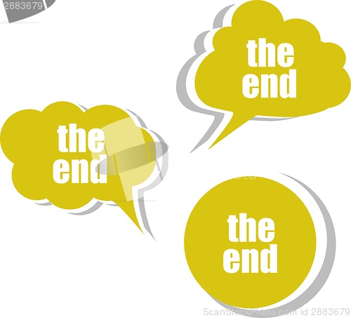 Image of the end words on modern banner design template. set of stickers, labels, tags, clouds