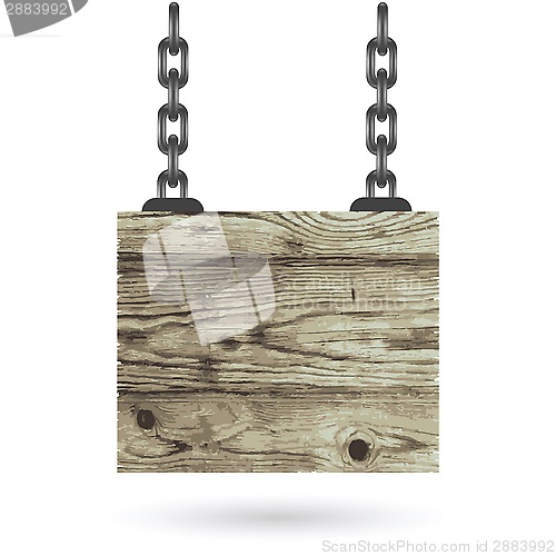 Image of Old color wooden board with chain