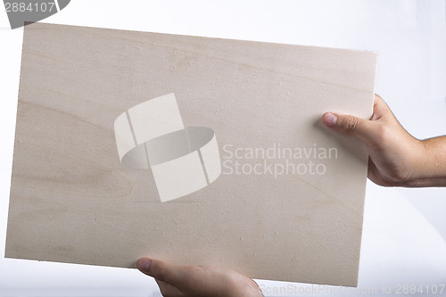 Image of Plywood sign held up by young hands