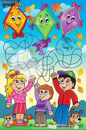 Image of Maze 9 outdoor children with kites