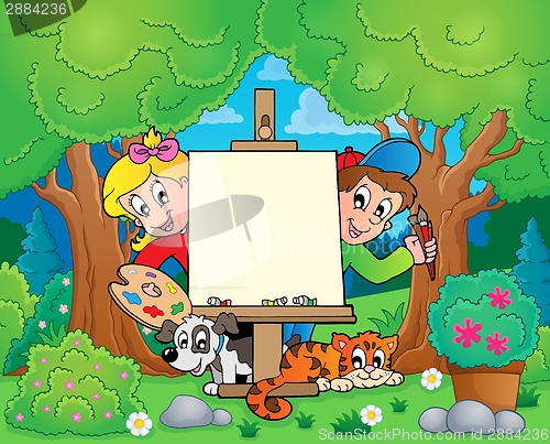 Image of Tree theme with painting children