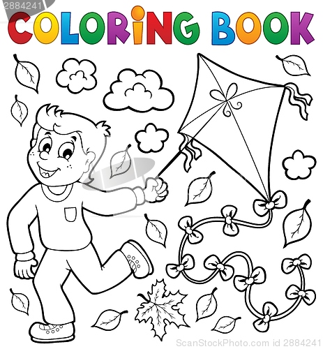 Image of Coloring book with boy and kite