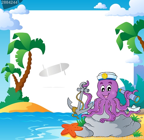Image of Beach frame with octopus sailor