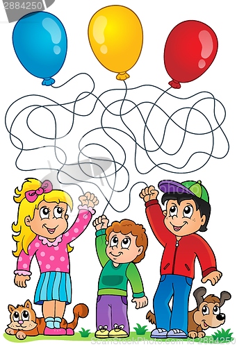 Image of Maze 8 with children and balloons