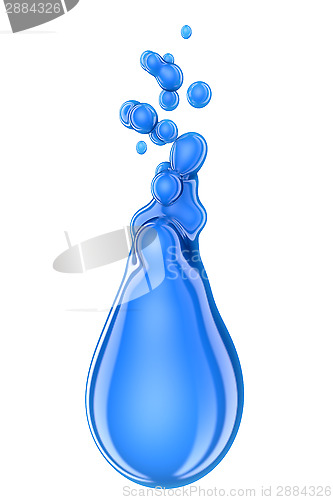 Image of Realistic blue drop isolated on white background