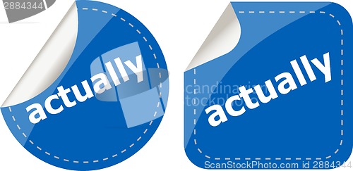 Image of actually stickers set, icon button isolated on white